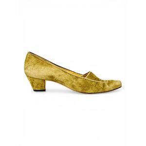 Manolo Blahnik Suede Heeled Loafers Greige Vintage Y2K 39.5 Block Heel Poetcore